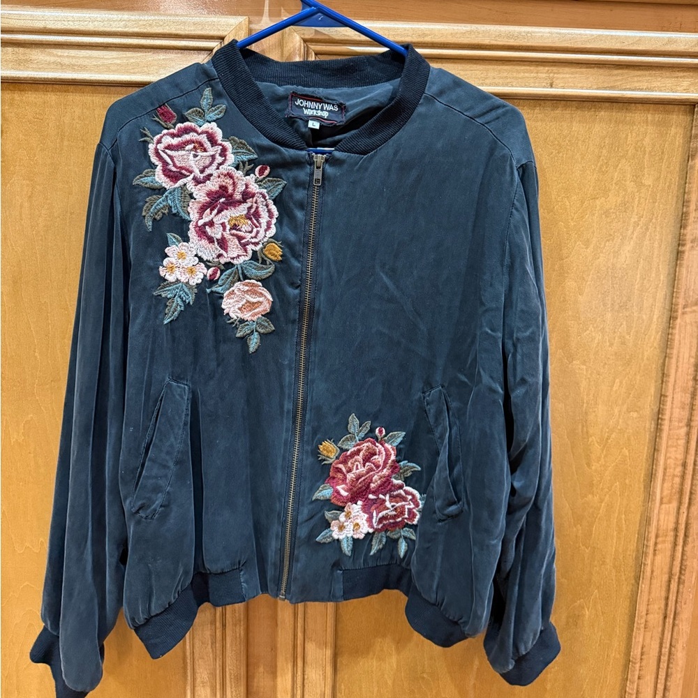 Johnny Was Floral Embroidered Bomber Jacket
